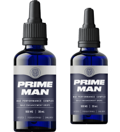 Two bottles of Prime Man Male Enhancement Drops, a 30 mL max performance liquid complex
